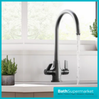 Bristan Echo Gunmetal Swan Neck Easy Fit Twin Lever Kitchen Sink Mixer Tap