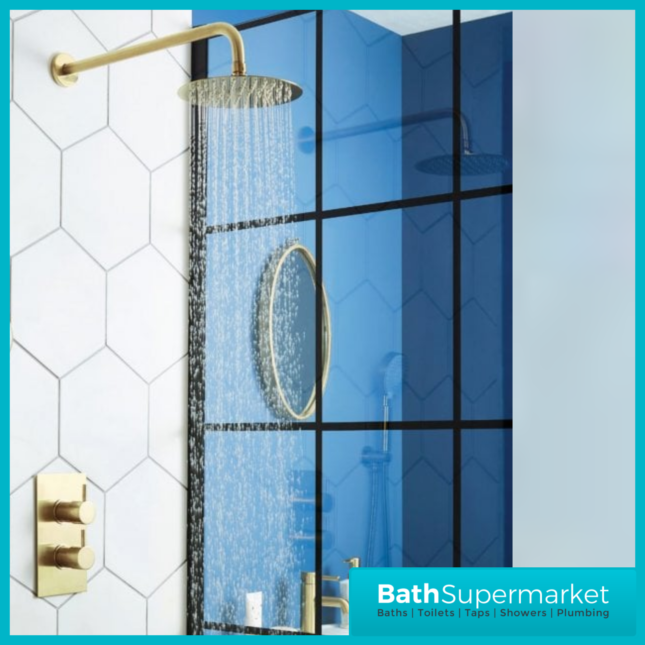 Kartell Ottone Brushed Brass Round Overhead Drencher Concealed Thermostatic Shower