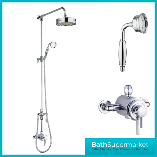 Tailored Traditional Chrome Overhead Thermostatic Exposed Valve Handset Mixer Shower