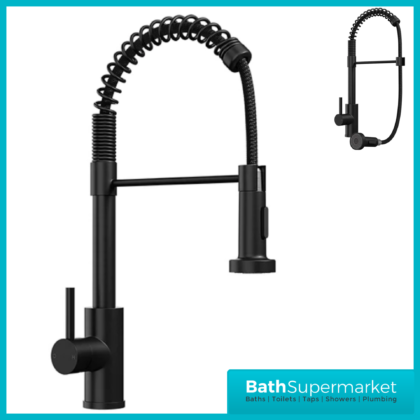 Rural Contra Matt Black Kitchen Sink Mixer Tap With Spring Pull Out Hose Spray Head
