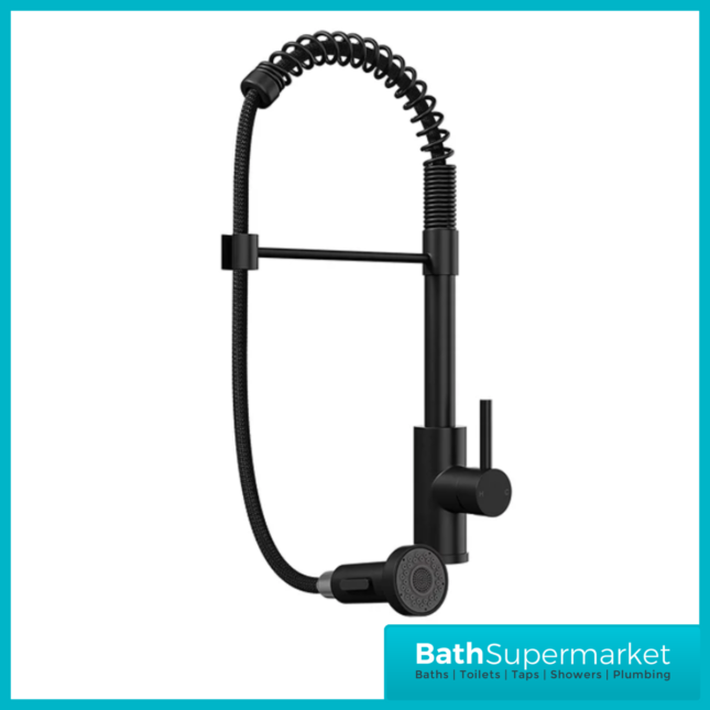 Rural Contra Matt Black Kitchen Sink Mixer Tap With Spring Pull Out Hose Spray Head