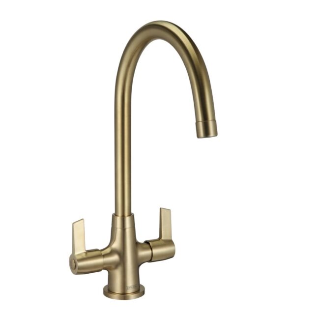 Bristan Echo Brushed Brass Swan Neck Easyfit Twin Lever Kitchen Sink Mixer Tap - Image 14
