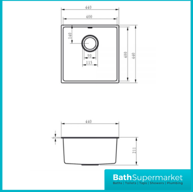 Ellsi Comite Matt Black 1.0 Bowl Inset or Undermount Kitchen Sink 440mm & Waste