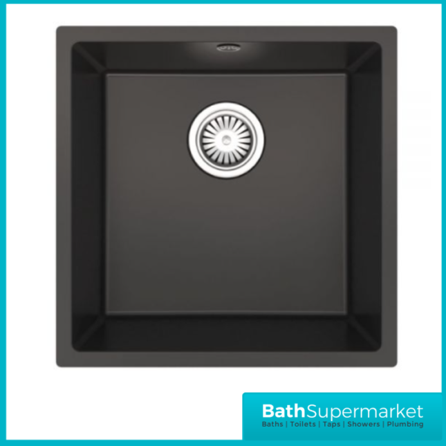 Ellsi Comite Matt Black 1.0 Bowl Inset or Undermount Kitchen Sink 440mm & Waste