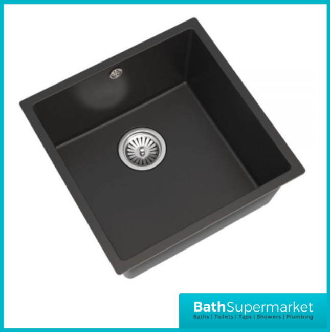 Ellsi Comite Matt Black 1.0 Bowl Inset or Undermount Kitchen Sink 440mm & Waste