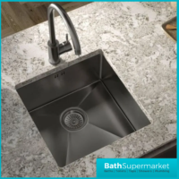Ellsi Elite Brushed Gunmetal 1.0 Bowl Undermount-Inset Kitchen Sink Incl. Basket Strainer Waste