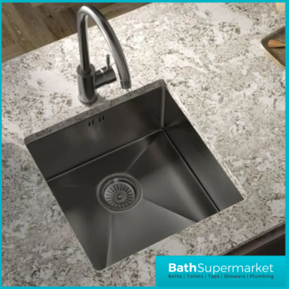 Ellsi Elite Brushed Gunmetal 1.0 Bowl Undermount-Inset Kitchen Sink Incl. Basket Strainer Waste