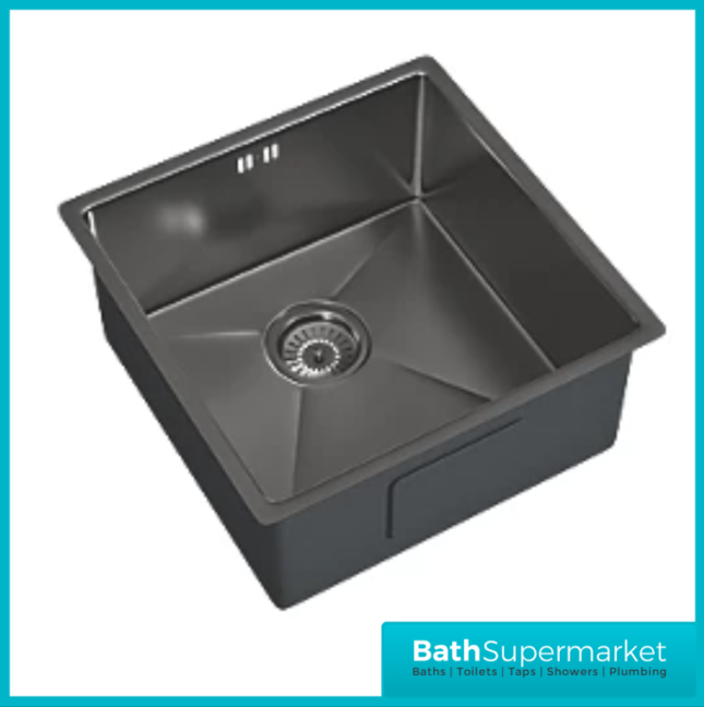 Ellsi Elite Brushed Gunmetal 1.0 Bowl Undermount-Inset Kitchen Sink Incl. Basket Strainer Waste
