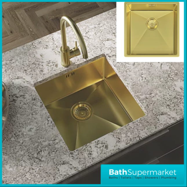 Ellsi Elite Brushed Brass 1.0 Bowl Undermount-Inset Kitchen Sink Incl. Basket Strainer Waste