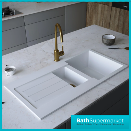Ellsi Comite Matt White Reversible 1.5 Bowl Inset Kitchen Drainer Sink & Waste
