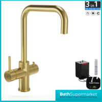 Ellsi Brushed Brass Designer 3-in-1 Instant Hot Water Kitchen Mixer Tap System Kit