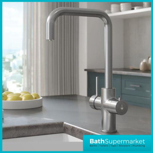 Ellsi Brushed Steel 4-in-1 Instant Boiling Hot Water Kitchen Mixer Tap System Kit