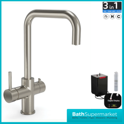 Ellsi Brushed Steel 3-in-1 Instant Hot Water Nickel Kitchen Mixer Tap System Kit