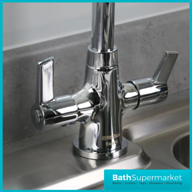 Bristan Echo Chrome Swan Neck Easyfit Mono Twin Lever Kitchen Sink Mixer Tap - Image 8