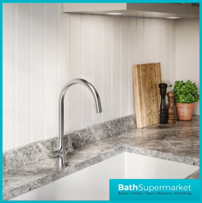 Bristan Echo Brushed Nickel Swan Neck Easyfit Twin Lever Kitchen Sink Mixer Tap