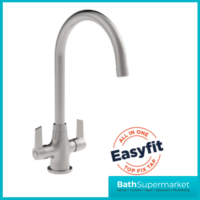 Bristan Echo Brushed Nickel Swan Neck Easyfit Twin Lever Kitchen Sink Mixer Tap