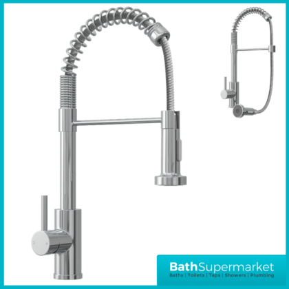 Rural Contra Chrome Kitchen Sink Mixer Tap With Spring Pull Out Hose Spray Head