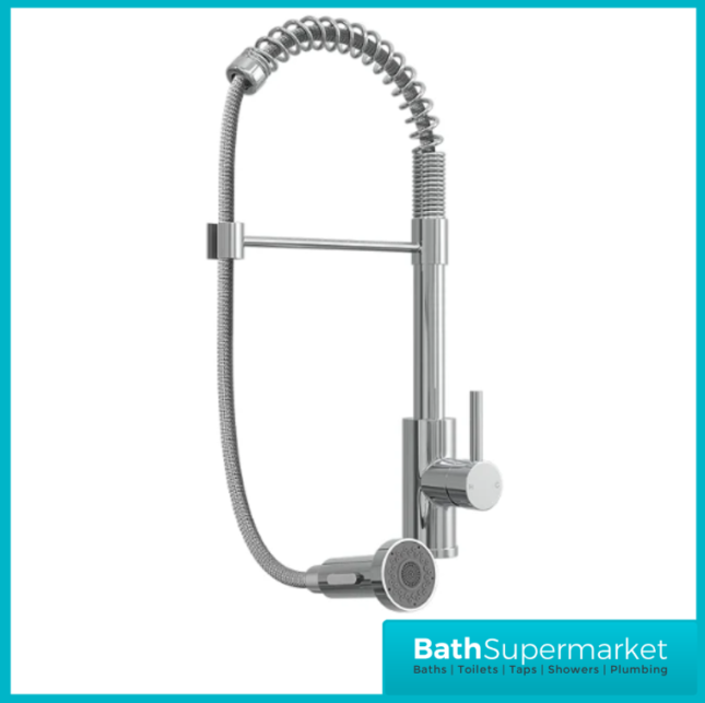 Rural Contra Chrome Kitchen Sink Mixer Tap With Spring Pull Out Hose Spray Head