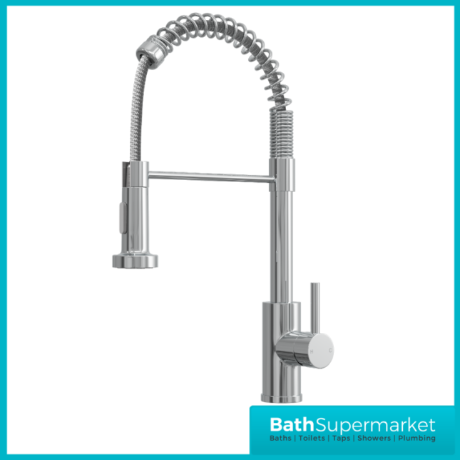 Rural Contra Chrome Kitchen Sink Mixer Tap With Spring Pull Out Hose Spray Head