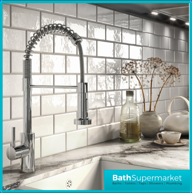 Rural Contra Chrome Kitchen Sink Mixer Tap With Spring Pull Out Hose Spray Head