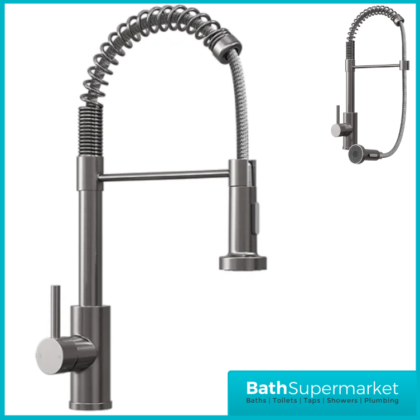 Rural Contra Brushed Steel Kitchen Sink Mixer Tap With Pull Out Hose Spray Head