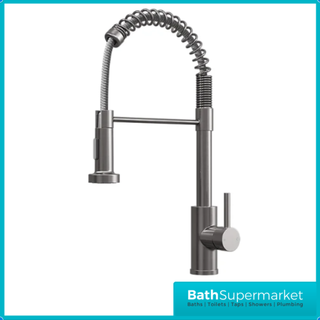 Rural Contra Brushed Steel Kitchen Sink Mixer Tap With Pull Out Hose Spray Head