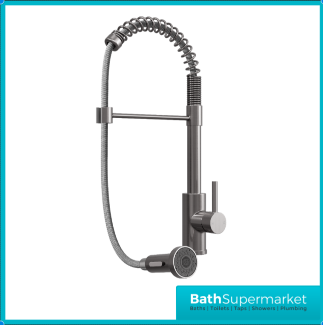 Rural Contra Brushed Steel Kitchen Sink Mixer Tap With Pull Out Hose Spray Head