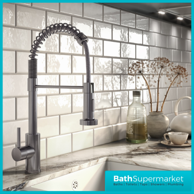 Rural Contra Brushed Steel Kitchen Sink Mixer Tap With Pull Out Hose Spray Head - Image 2