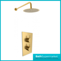 Kartell Ottone Brushed Brass Round Overhead Drencher Concealed Thermostatic Shower