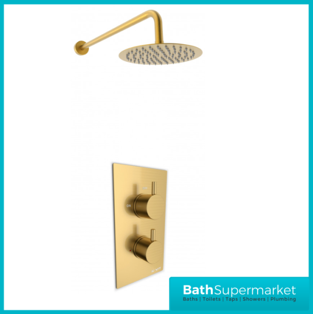 Kartell Ottone Brushed Brass Round Overhead Drencher Concealed Thermostatic Shower