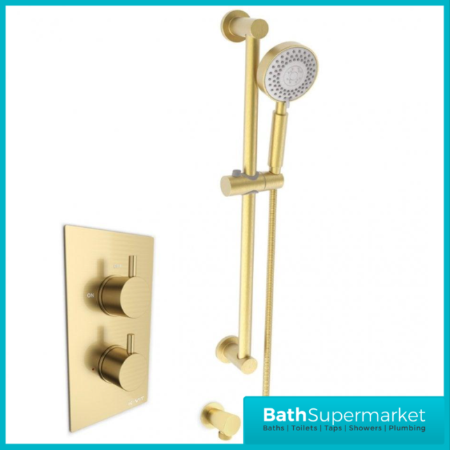 Kartell Ottone Brushed Brass Round Concealed Thermostatic Valve Shower Slide Rail Handset Kit