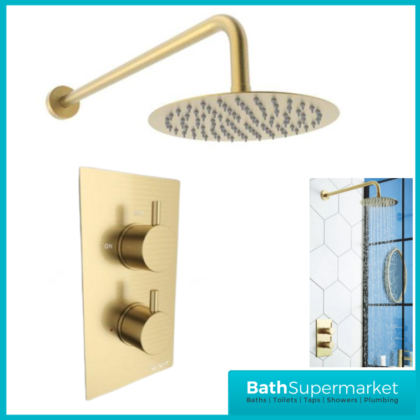Kartell Ottone Brushed Brass Round Overhead Drencher Concealed Thermostatic Shower