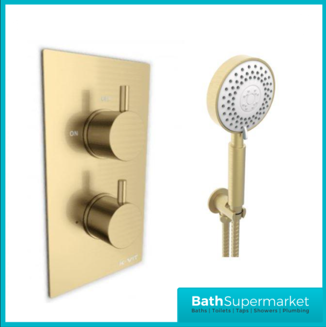 Kartell Ottone Brushed Brass Round Concealed Thermostatic Valve Handset Bracket Shower Kit