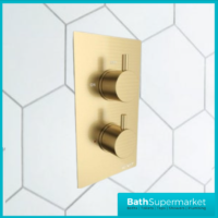 Aeris Brushed Brass Round Concealed Thermostatic Diverter Valve Handset Bracket Shower Kit