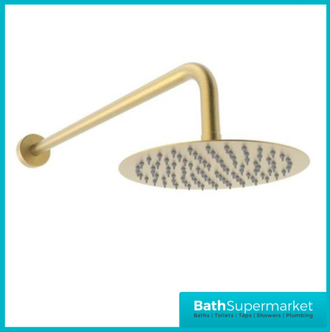 Aeris Brushed Brass Round Concealed Valve Wall Drencher Slide Rail Handset Shower Kit