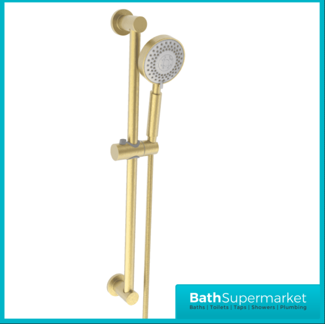 Aeris Brushed Brass Round Concealed Valve Wall Drencher Slide Rail Handset Shower Kit