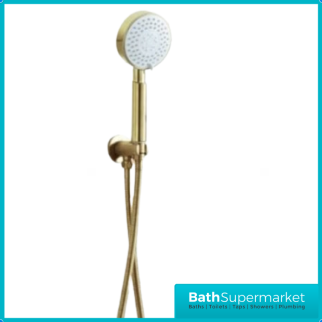 Aeris Brushed Brass Round Concealed Thermostatic Diverter Valve Handset Bracket Shower Kit