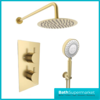 Aeris Brushed Brass Round Concealed Thermostatic Diverter Valve Handset Bracket Shower Kit