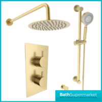 Aeris Brushed Brass Round Concealed Valve Wall Drencher Slide Rail Handset Shower Kit