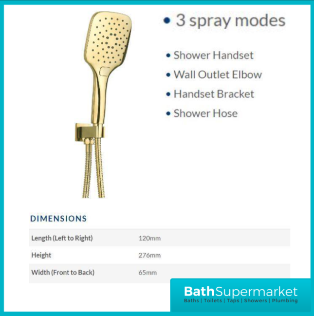 Tailored Brushed Brass Square Dual Concealed Valve Wall Drencher Fixed Bracket Handset Shower Kit