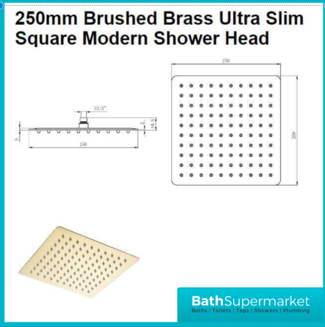 Tailored Brushed Brass Square Dual Concealed Valve Wall Drencher Fixed Bracket Handset Shower Kit