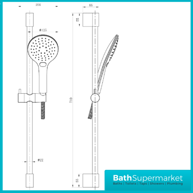 Tailored Brushed Brass Round Thermostatic Bar Valve 3 Mode Shower Handset Riser Rail Kit