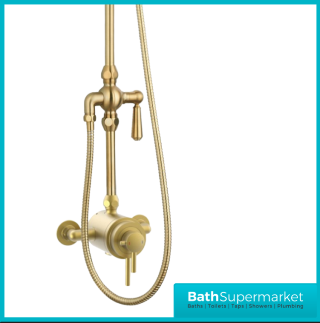 Tailored Traditional Brushed Brass Thermostatic Exposed Valve Handset Mixer Shower