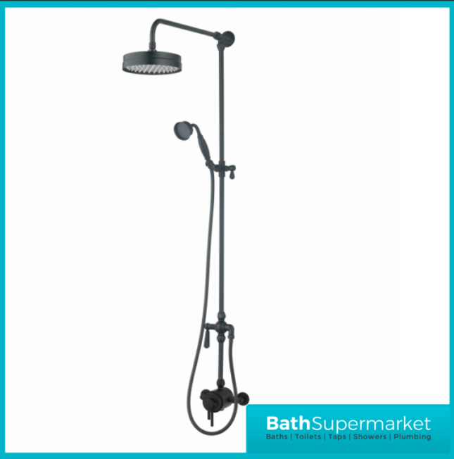 Tailored Traditional Black Overhead Thermostatic Exposed Valve Handset Mixer Shower