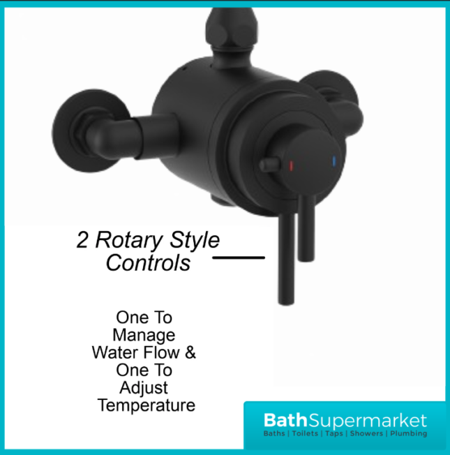 Tailored Traditional Black Overhead Thermostatic Exposed Valve Handset Mixer Shower