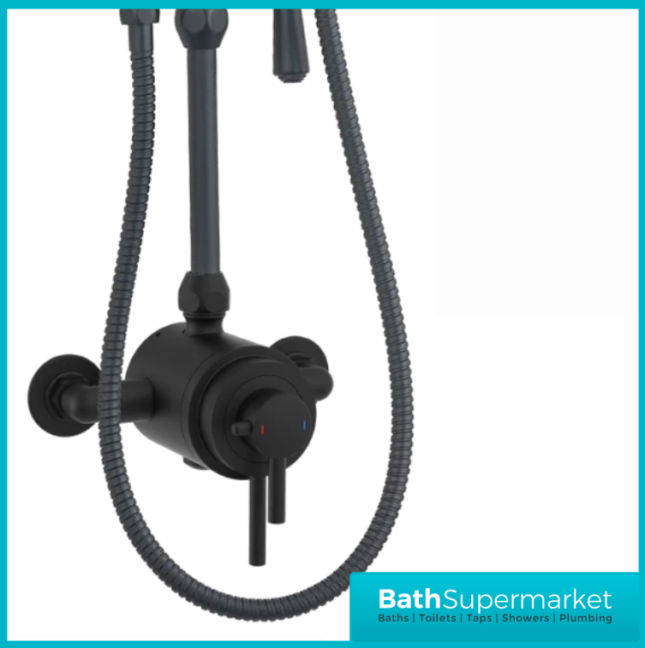 Tailored Traditional Black Overhead Thermostatic Exposed Valve Handset Mixer Shower