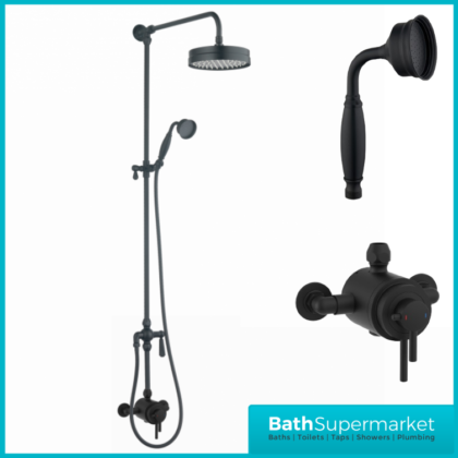 Tailored Traditional Black Overhead Thermostatic Exposed Valve Handset Mixer Shower