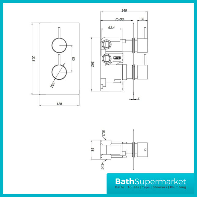 Kartell Plan Chrome Round 1 Way Concealed Thermostatic Shower Valve