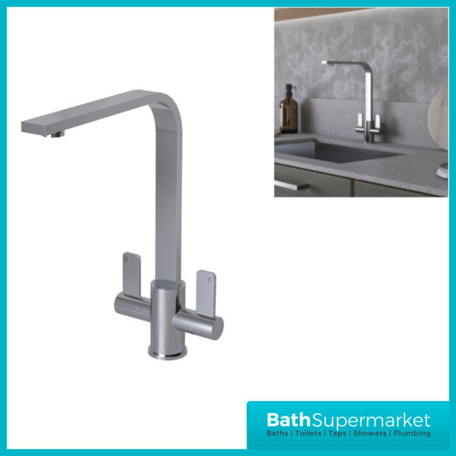 Ellsi Eben Modern Polished Chrome Twin Lever Kitchen Mixer Tap