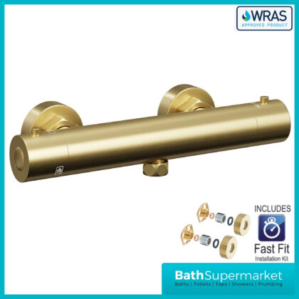 Tailored Ocra Brushed Brass Round Easy Fit Thermoststic Bar Shower Valve